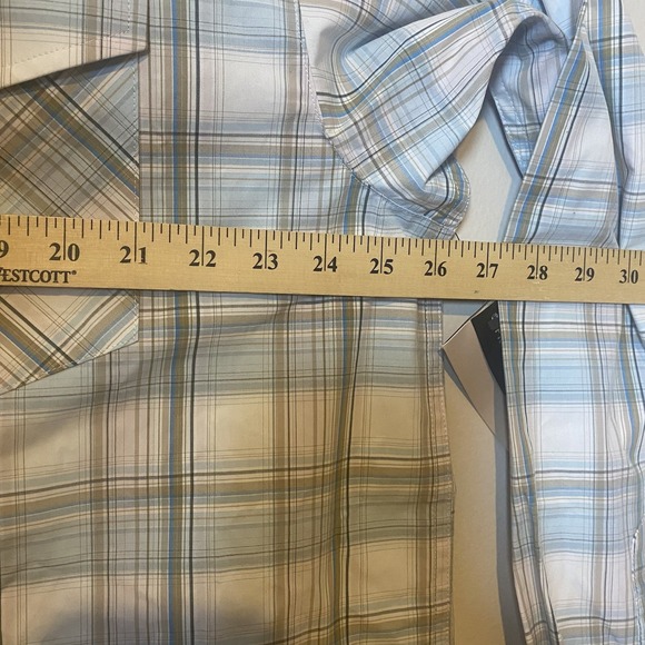 NWT Ariat Shirt Tan Blue Plaid Pearl Snap Button Up Western Pro Fit Mens XL - Picture 4 of 11